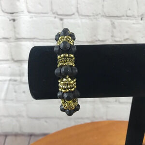 Lovely Black and Gold Fashion Beaded Stretch Bracelet - New with Tag